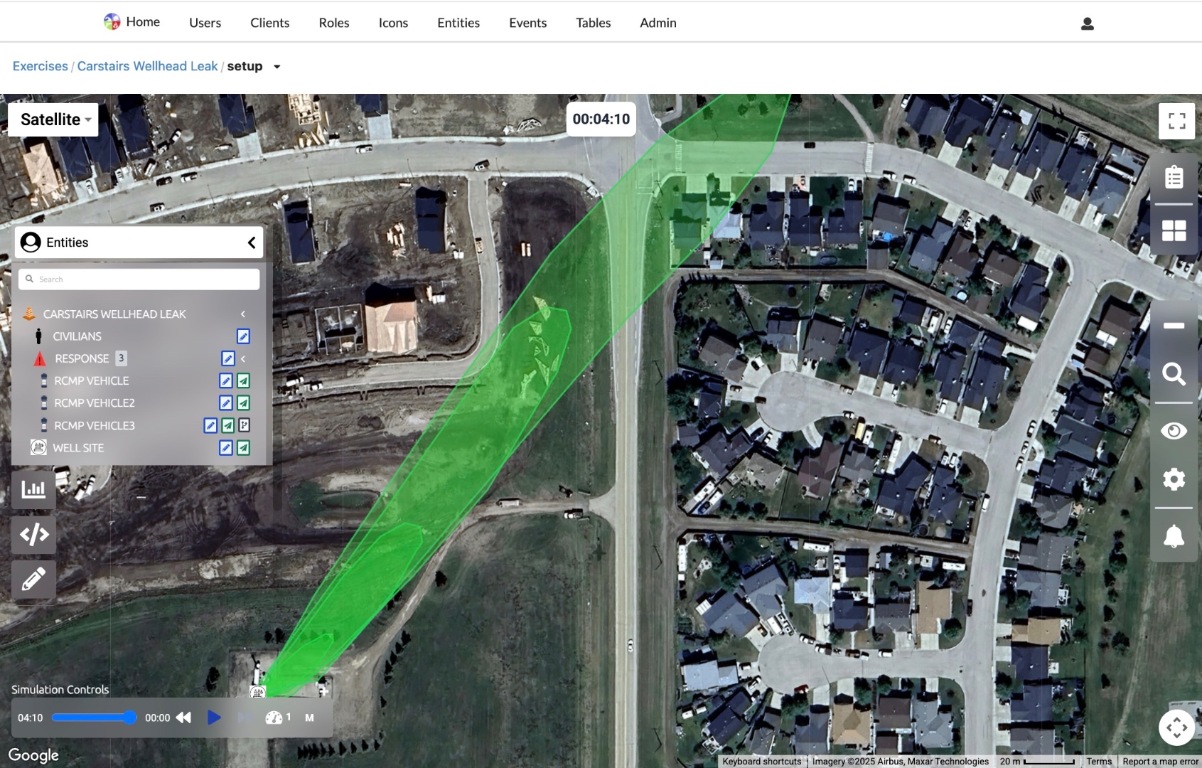ARTEMIS sour-gas leak plume rendered over Maxar imagery near Carstairs, Alberta